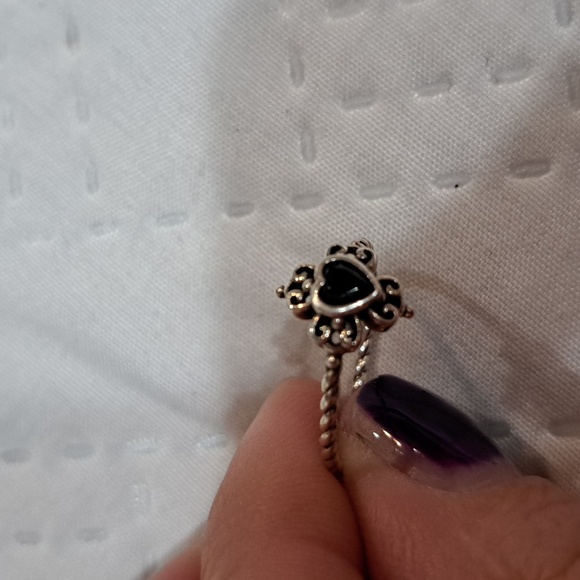 NEW 925 Sterling Heart/Cross Ring Fine Jewelry Black Stone Size 6 Boutique - Picture 11 of 11